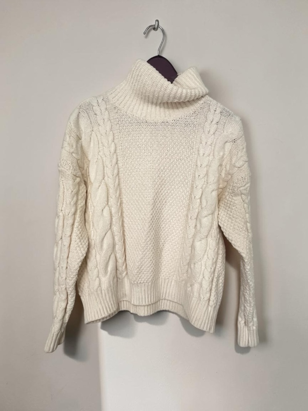 Madewell Cable Turtleneck Fisherman Sweater Cream Funnel Pullover Cozy - Small